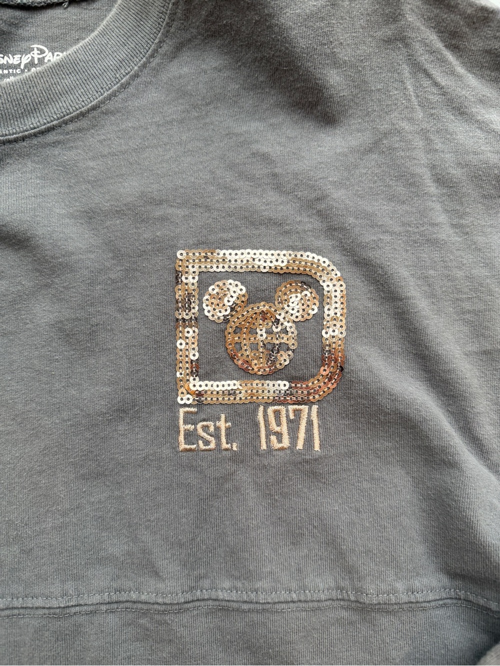Disney Parks Spirit Jersey Gray Long Sleeve Mickey Mouse Sequence XS - Picture 5 of 9